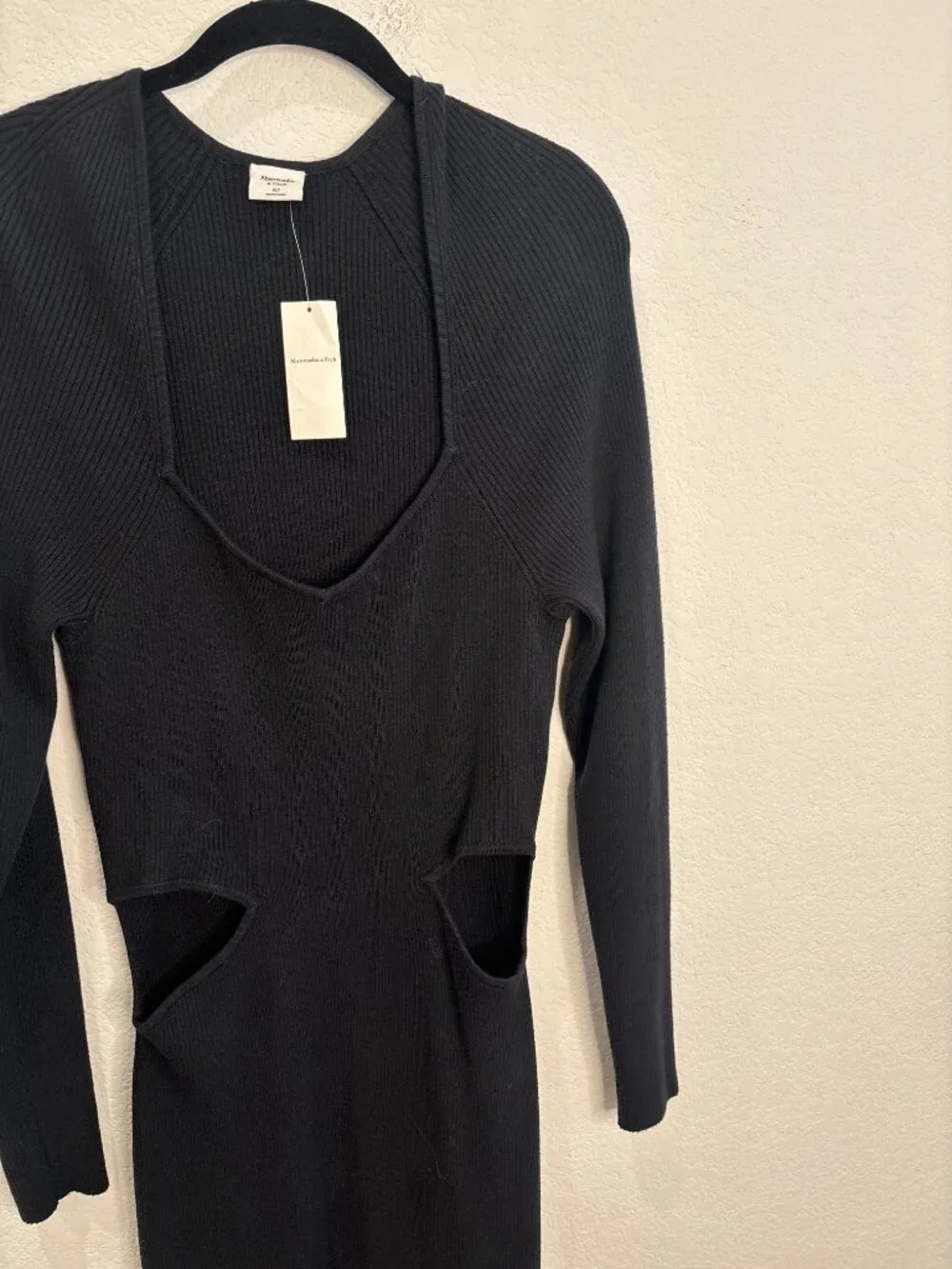 Abercrombie & Fitch Ribbed Knit Cut Out Maxi Dress Women’s Size XL Tall Black Lo